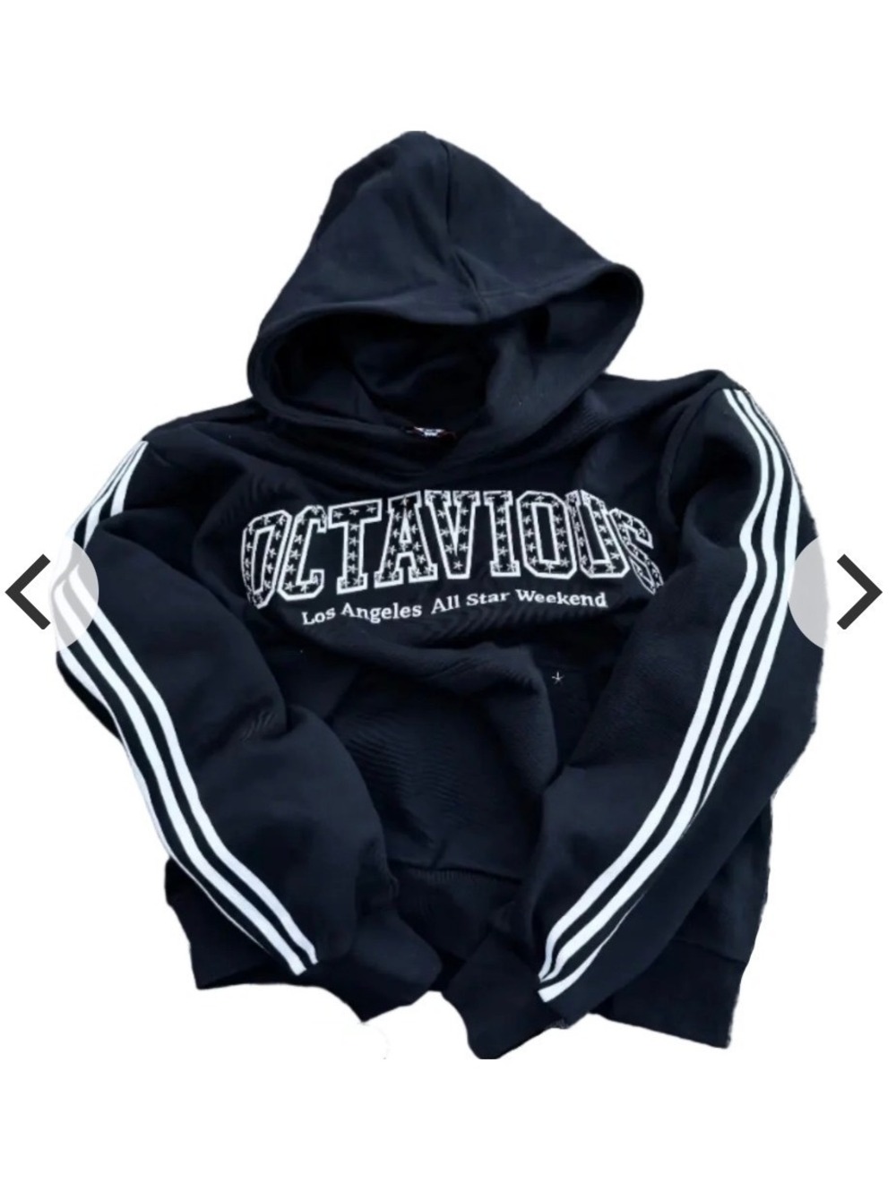 Octavious Marks Black Hoodie with White Stripes and Logo Print